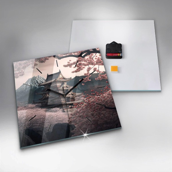 Square wall clock Tower and flowers in Asia