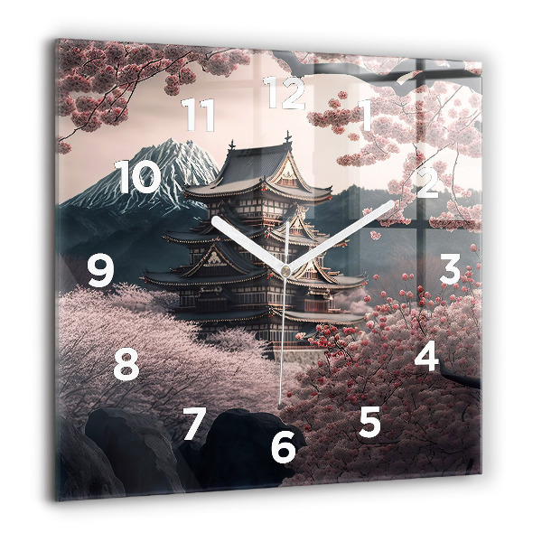 Square wall clock Tower and flowers in Asia