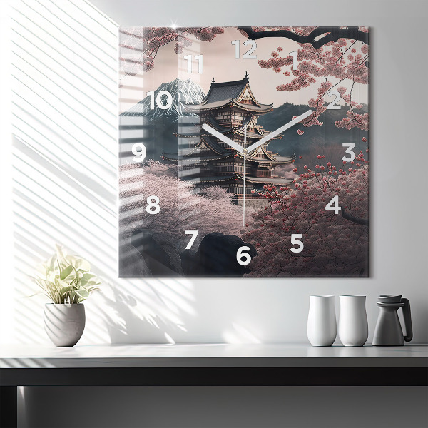 Square wall clock Tower and flowers in Asia