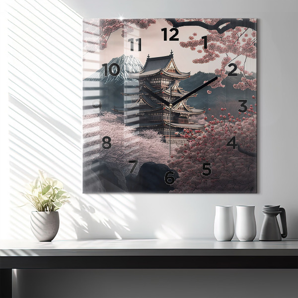 Square wall clock Tower and flowers in Asia