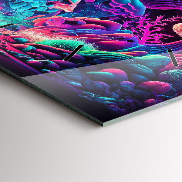 Square wall clock Neon mushrooms