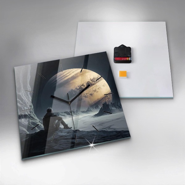 Square wall clock Man in front of the moon
