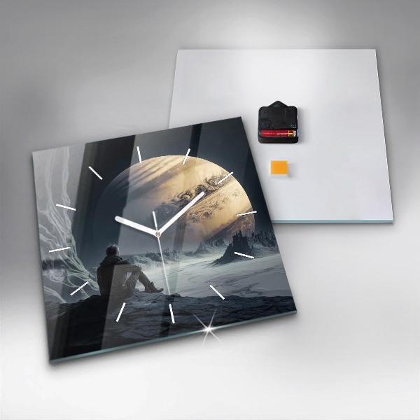 Square wall clock Man in front of the moon