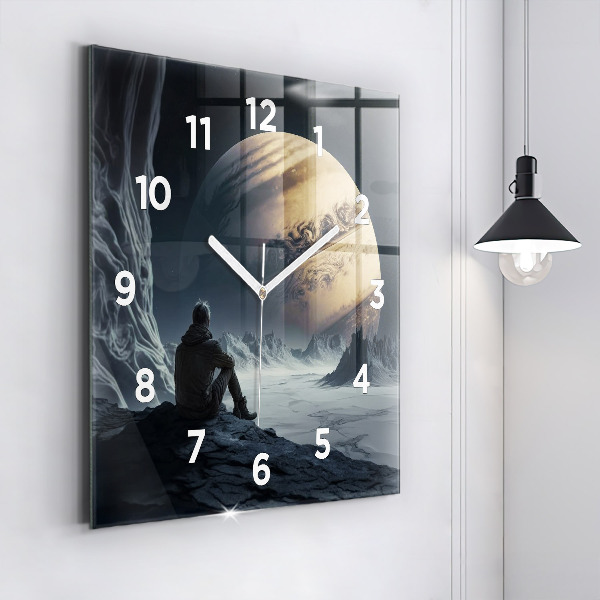 Square wall clock Man in front of the moon