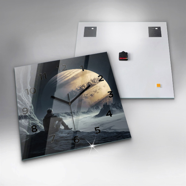 Square wall clock Man in front of the moon