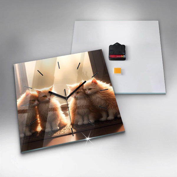 Square wall clock Four Kittens in the Sun