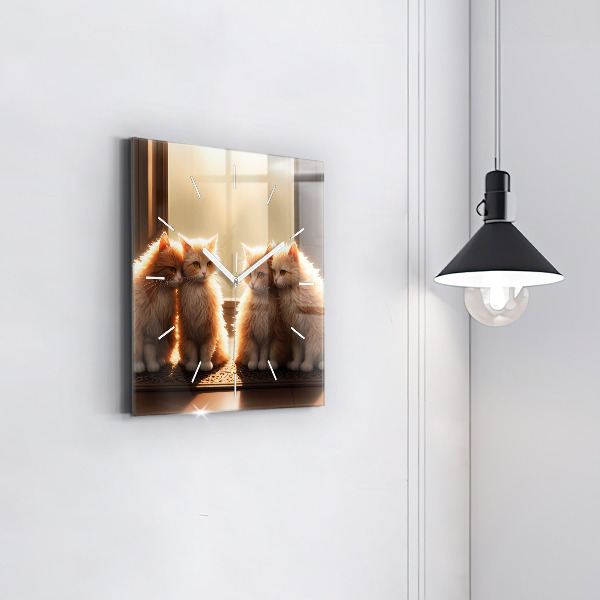 Square wall clock Four Kittens in the Sun