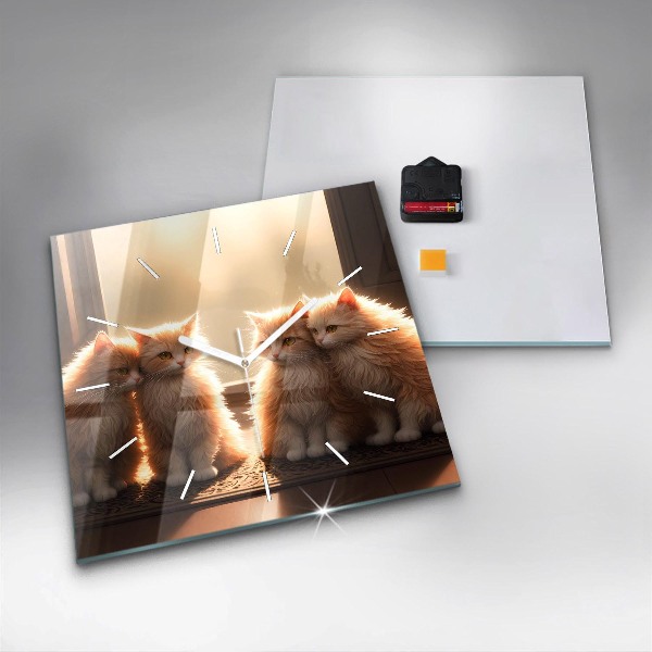 Square wall clock Four Kittens in the Sun
