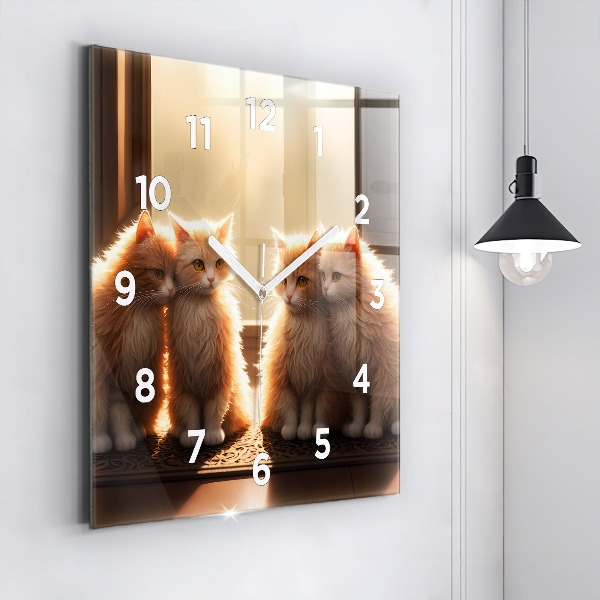 Square wall clock Four Kittens in the Sun