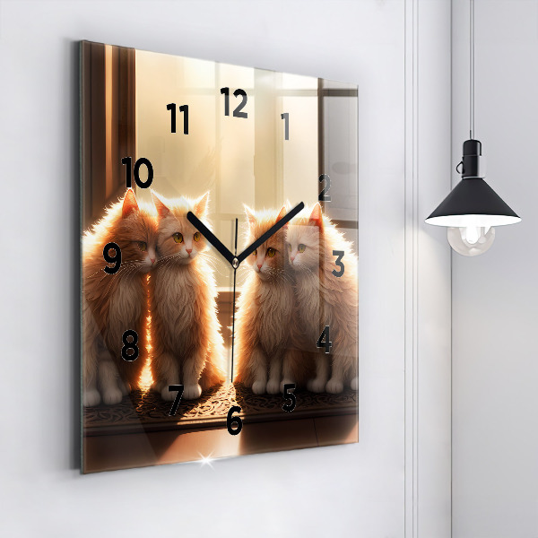 Square wall clock Four Kittens in the Sun