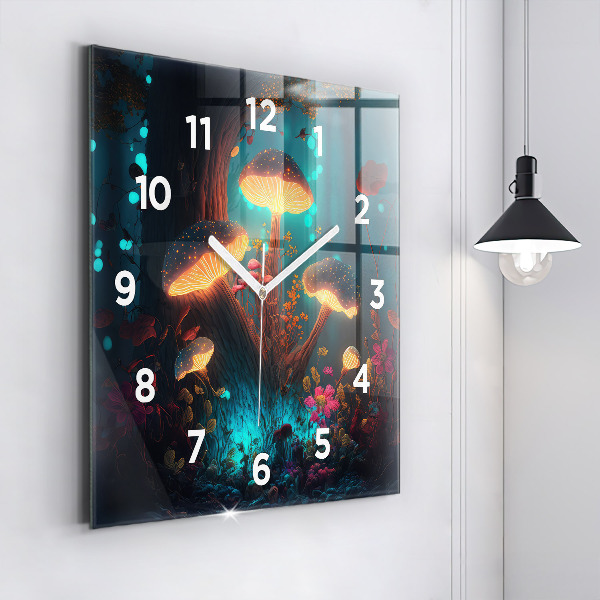 Square wall clock Forest and magic mushrooms
