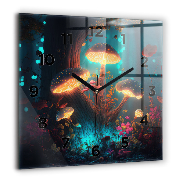 Square wall clock Forest and magic mushrooms