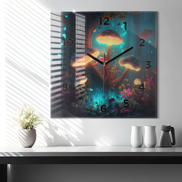 Square wall clock Forest and magic mushrooms