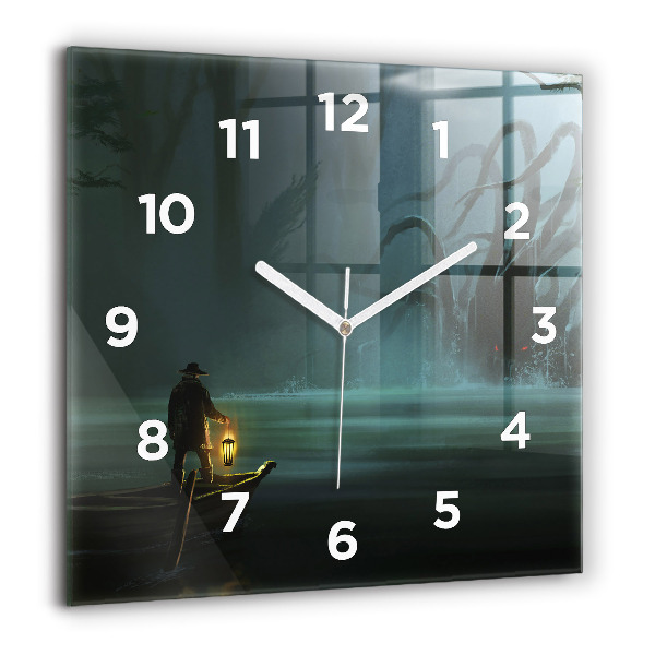 Square wall clock Man and Monster in the Swamp