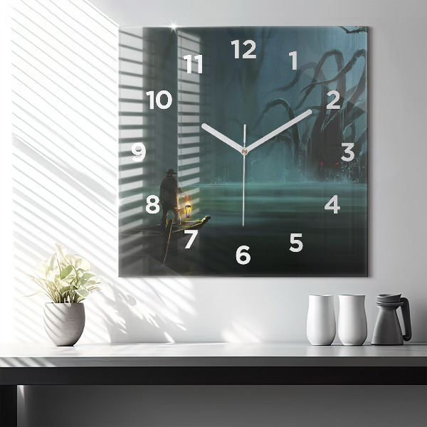 Square wall clock Man and Monster in the Swamp