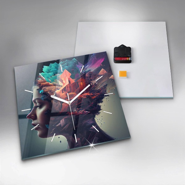 Square wall clock Abstract woman