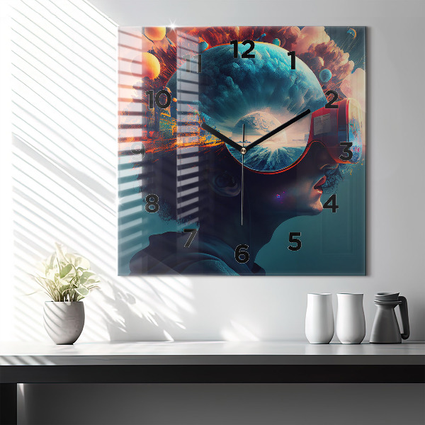 Square wall clock Futuristic world