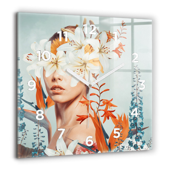 Square wall clock Woman with flowers