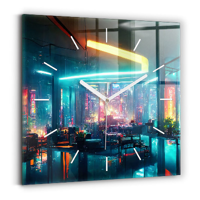Square wall clock Cyberpunk style city