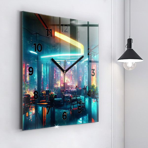 Square wall clock Cyberpunk style city