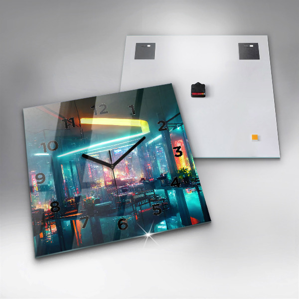 Square wall clock Cyberpunk style city