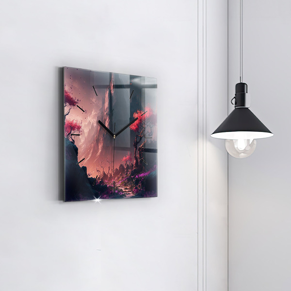Square wall clock Magical forest and mountains