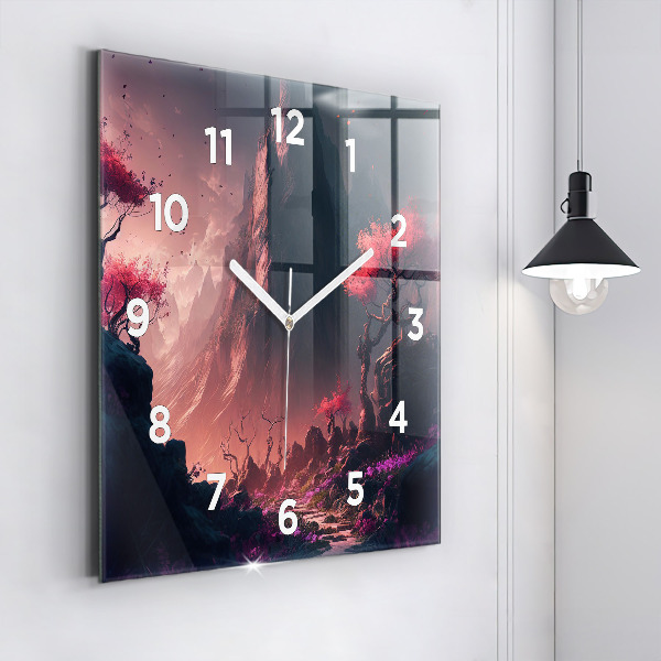 Square wall clock Magical forest and mountains