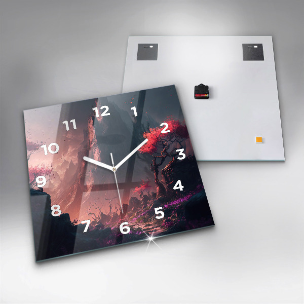 Square wall clock Magical forest and mountains