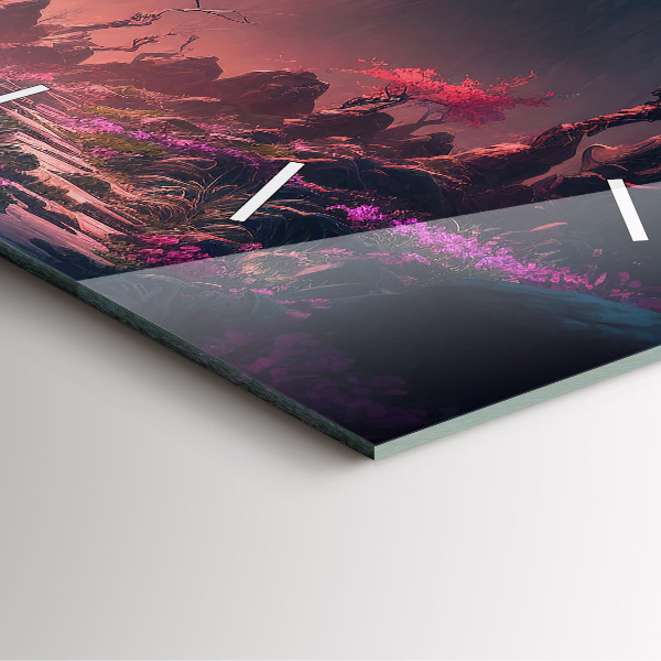 Square wall clock Magical forest and mountains