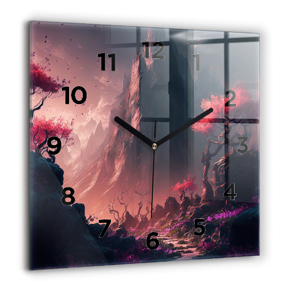 Square wall clock Magical forest and mountains