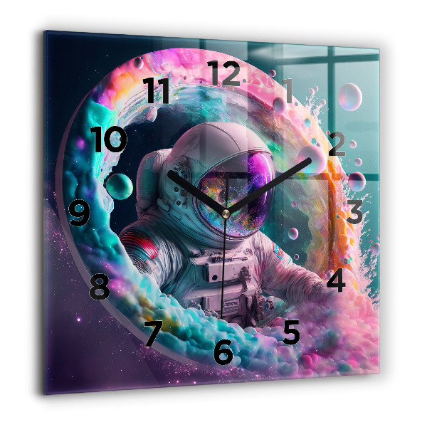Square wall clock Cosmonaut and colorful clouds