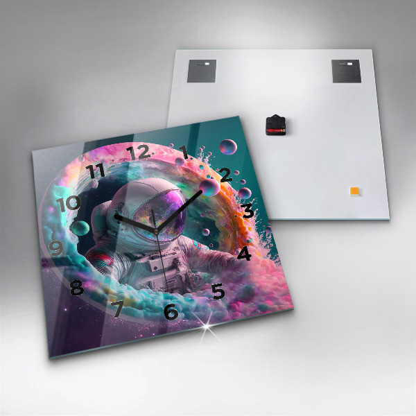 Square wall clock Cosmonaut and colorful clouds