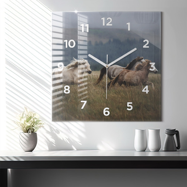 Square wall clock Horses at a gallop