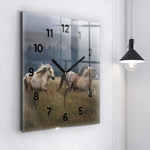 Square wall clock Horses at a gallop