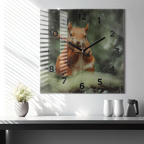 Square wall clock Squirrel and wild nature