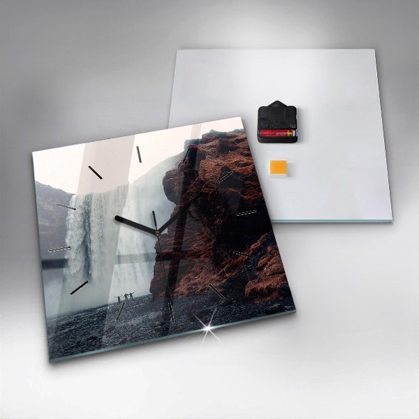 Square wall clock Waterfall Landscape Iceland