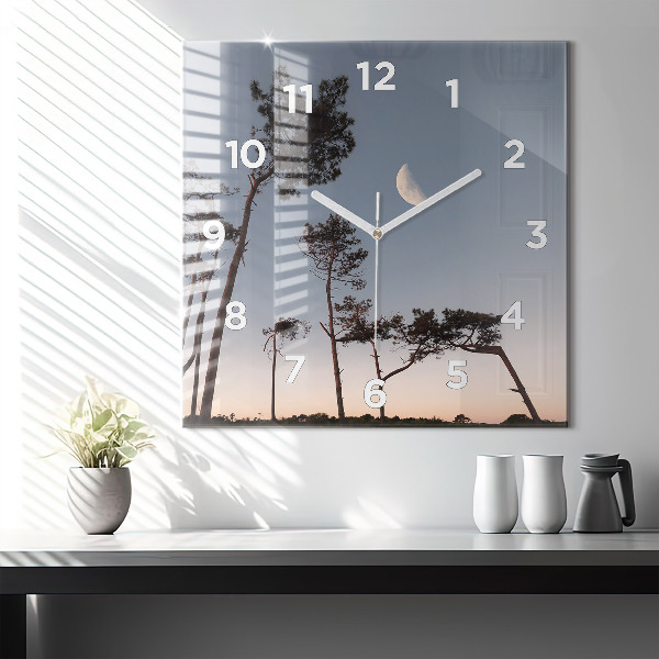 Square wall clock Crescent and trees