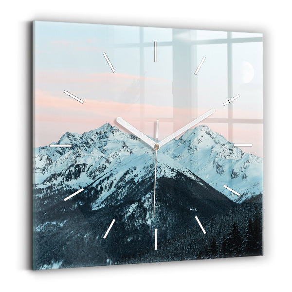 Square wall clock Mountain range in winter