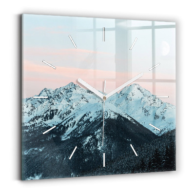 Square wall clock Mountain range in winter