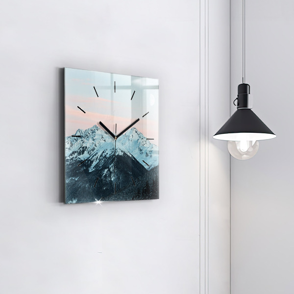Square wall clock Mountain range in winter