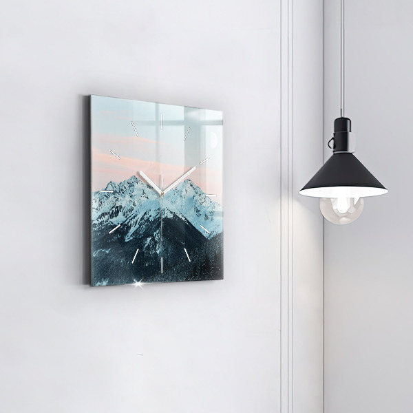 Square wall clock Mountain range in winter