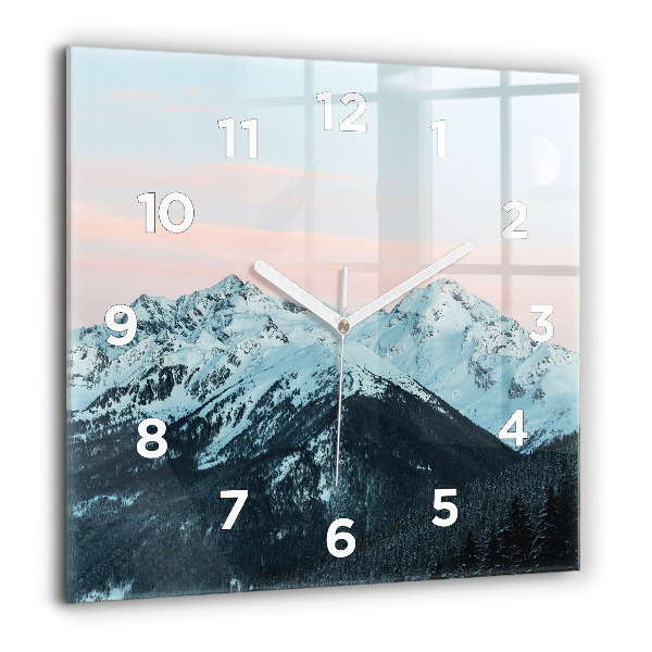 Square wall clock Mountain range in winter