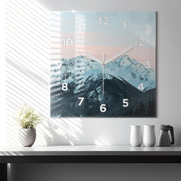 Square wall clock Mountain range in winter