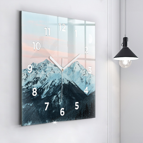 Square wall clock Mountain range in winter