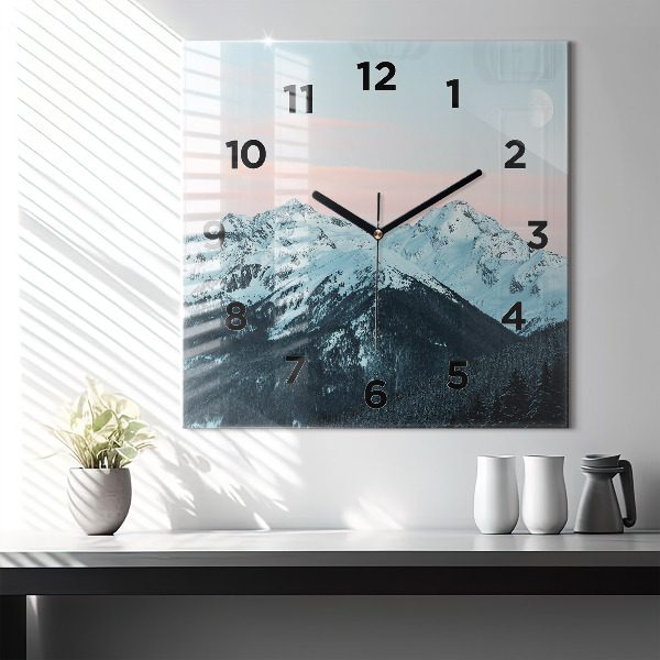 Square wall clock Mountain range in winter