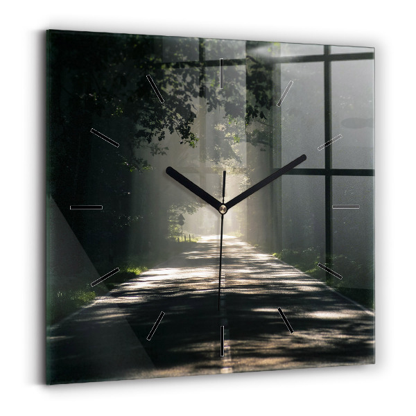 Square wall clock Forest road and streaks of sunlight