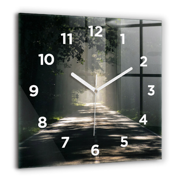 Square wall clock Forest road and streaks of sunlight