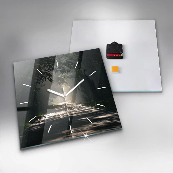 Square wall clock Forest road and streaks of sunlight