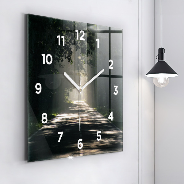Square wall clock Forest road and streaks of sunlight