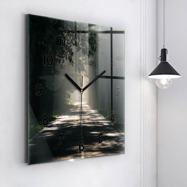 Square wall clock Forest road and streaks of sunlight